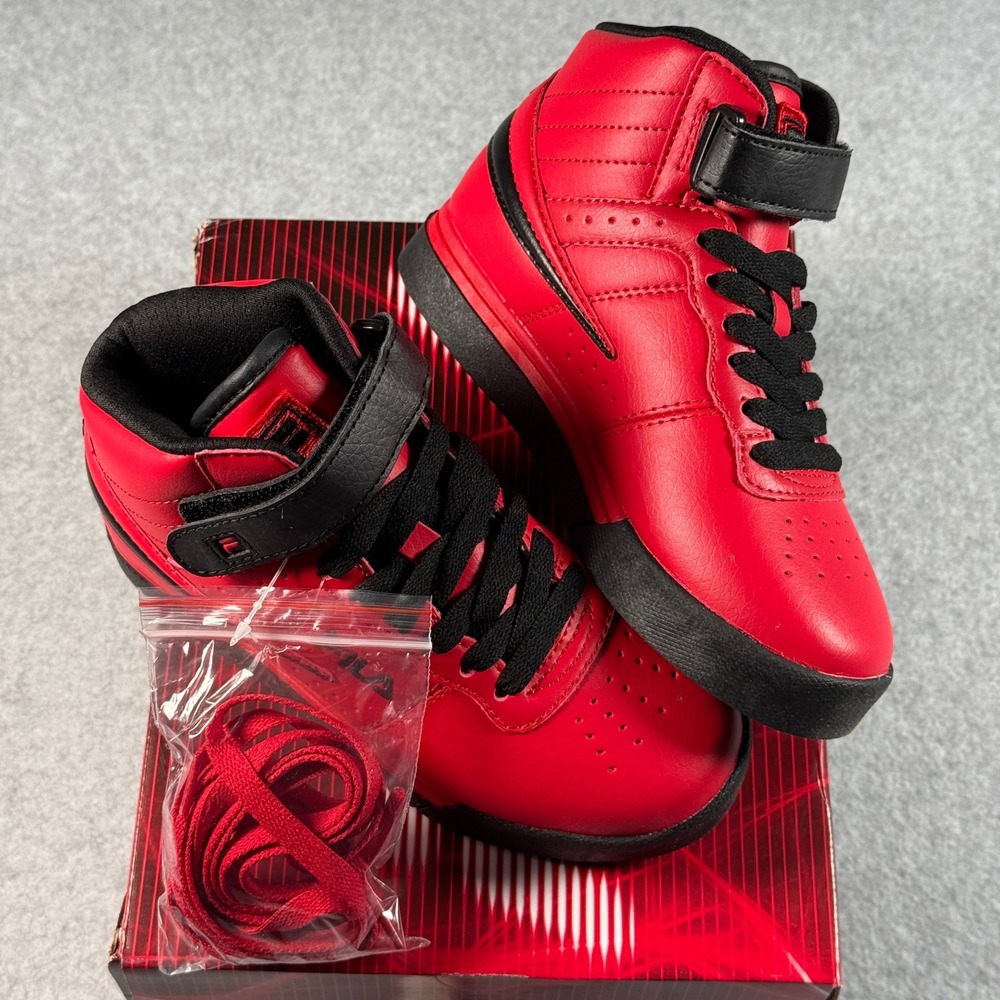 FILA Vulc 13 Red Black High‑Top Kid's 13.5 Classic Strap Sneakers NIB